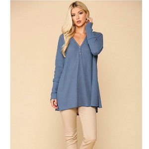 Cute Waffle Knit Top with Flowy Paisley Print Back